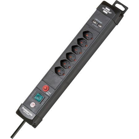 Premium-Line Steckdosenleiste 6-fach mit Schalter und Aufhänge-Vorrichtung mit 3m Kabel und 2x USB