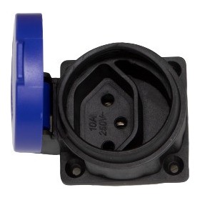 Einbaudose T13, 230V/10A, mit Klappdeckel, blau/schwarz, IP55