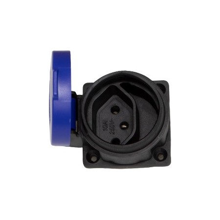 Einbaudose T13, 230V/10A, mit Klappdeckel, blau/schwarz, IP55