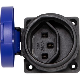 Einbaudose T23, 230V/16A, mit Klappdeckel, blau/schwarz, IP55