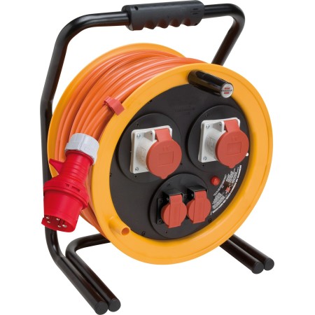 Brobusta 380 CEE-Kalbelrolle für Ausseneinsatz, 2x Steckdose T25, 2x CEE Steckdosen, CEE Stecker, 40m
