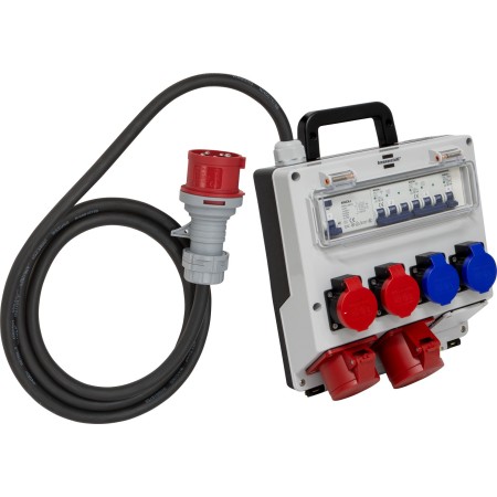 Wandstromverteiler 32A, 1x CEE 400V/32A, 1x CEE 400V/16A, 2x Typ T23 (IP55), 2x Typ T25 (IP55) *CH*