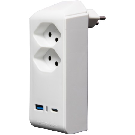 cleverLINE Abzweigstecker 2-fach weiss mit USB Typ-A und USB Typ-C PD, drehbar bis 300° mit Aufhänger *CH*