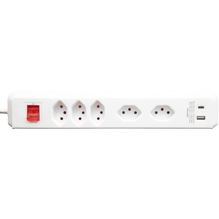 cleverLINE Steckdosenleiste mit Schalter, 3+2-fach weiss mit USB Typ-A und USB Typ-C, 3m H05VV-F 3G1.0 *CH*