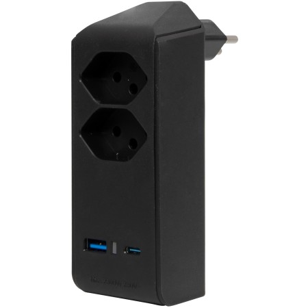 cleverLINE Abzweigstecker 2-fach schwarz mit USB Typ-A und Typ-C, drehbar bis 300° ohne Aufhänger *CH*