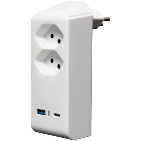 cleverLINE Abzweigstecker 2-fach weiss mit USB Typ-A und USB Typ-C, drehbar bis 300° ohne Aufhänger *CH*