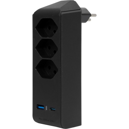 cleverLINE Abzweigstecker 3-fach schwarz mit USB Typ-A und USB Typ-C, drehbar bis 300° ohne Aufhänger *CH*