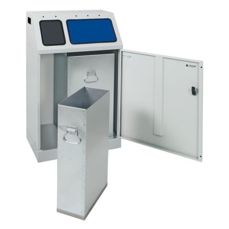 Abfalltrennung Duplex, RAL 7035/RAL 7016, RAL 5010, verz. Innenbehälter, 1x30, 1x60 Liter