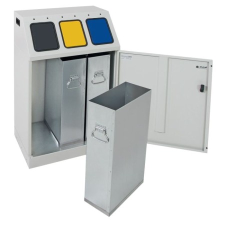 Abfalltrennung Triplex, RAL 7035/RAL 7016,RAL 1003, RAL 5010, verz. Innenbehälter, 3x30 Liter