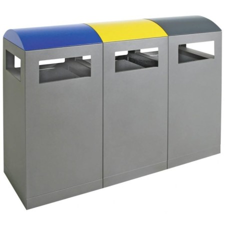 Abfalltrennung A³-3-fach Station, anthrazitgrau/5010, 1003, 7016, verz. Innenbehälter, 3x90 Liter