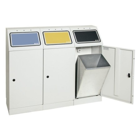 Abfalltrennung FD 45, 3-fach Station. Behälter zur Wandbefestigung, RAL 7035/ProPads, verz. Innenbehälter, 3x45 Liter