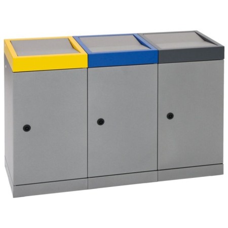 Abfalltrennung ProTec-Plus, 3-fach Station, graualu-struktur/1003, 5010, 7016, verz. Innenbehälter, 3x30 Liter