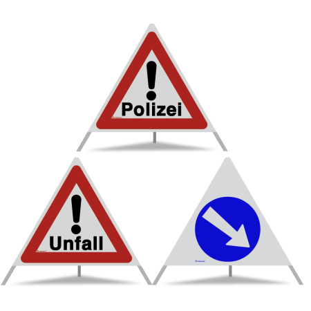 TRIOPAN Faltsignal 90 Kombi R2 Retro-reflektierend mit Etui (Polizei - Unfall - Rechts umfahren)