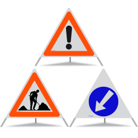 TRIOPAN Faltsignal 90 Kombi R1 Reflektierend mit Etui (Andere Gefahren - Baustelle - Links umfahren)