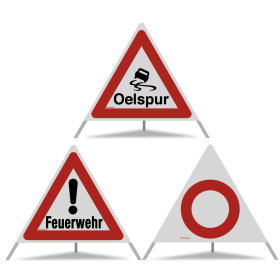 TRIOPAN Faltsignal 90 Kombi mit R2 Retro-reflektierend Etui (Oelspur - Feuerwehr - Fahrverbot)