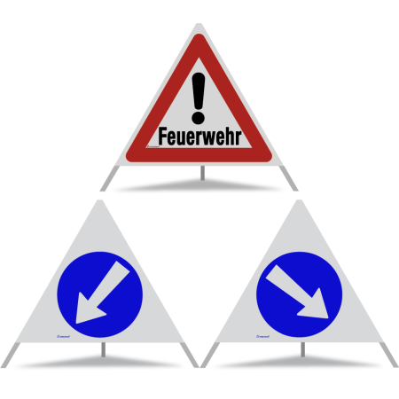 TRIOPAN Faltsignal 90 R2 Retro-reflektierend Kombi mit Etui (Feuerwehr - Links umfahren - Rechts umfahren)