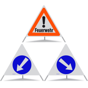 TRIOPAN Faltsignal 90 R1 Reflektierend Kombi mit Etui (Feuerwehr - Links umfahren - Rechts umfahren)