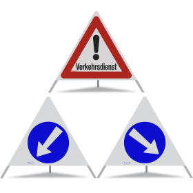 TRIOPAN Faltsignal 90 R2 Retro-reflektierend Kombi mit Etui (Verkehrsdienst - Links umfahren - Rechts umfahren)