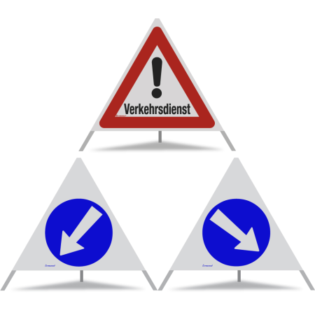TRIOPAN Faltsignal 90 R2 Retro-reflektierend Kombi mit Etui (Verkehrsdienst - Links umfahren - Rechts umfahren)