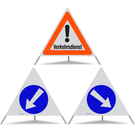 TRIOPAN Faltsignal 90 R1 Reflektierend Kombi mit Etui (Verkehrsdienst - Links umfahren - Rechts umfahren)