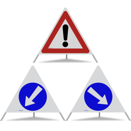 TRIOPAN Faltsignal 90 R2 Retro-reflektierend Kombi mit Etui (Andere Gefahren - Links umfahren - Rechts umfahren)