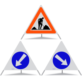 TRIOPAN Faltsignal 90 R1 Reflektierend Kombi mit Etui (Baustelle - Links umfahren - Rechts umfahren)