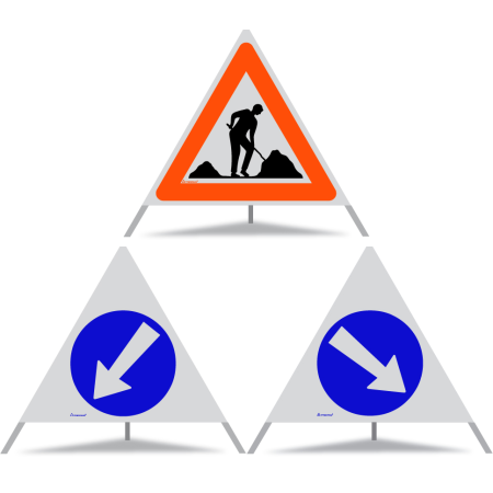 TRIOPAN Faltsignal 90 R1 Reflektierend Kombi mit Etui (Baustelle - Links umfahren - Rechts umfahren)