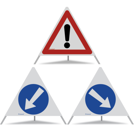 TRIOPAN Faltsignal 70 R2 Retro-reflektierend Kombi mit Etui (Andere Gefahren - Links umfahren - Rechts umfahren)