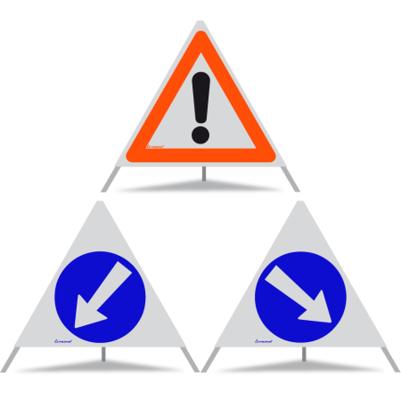 TRIOPAN Faltsignal 70 R1 Reflektierend Kombi mit Etui (Andere Gefahren - Links umfahren - Rechts umfahren)