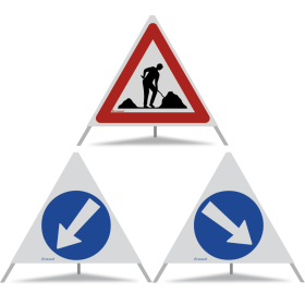 TRIOPAN Faltsignal 70 R2 Retro-reflektierend Kombi mit Etui (Baustelle - Links umfahren - Rechts umfahren)