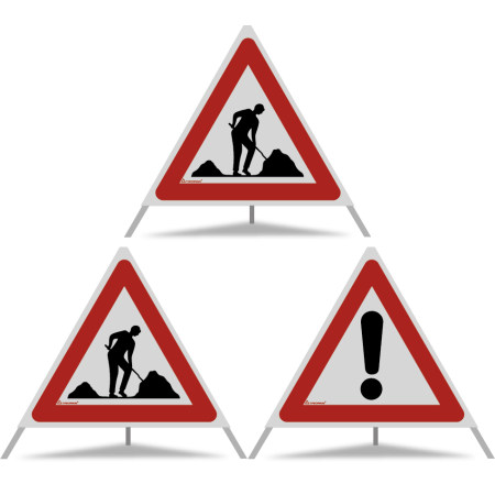 TRIOPAN Faltsignal 70 R2 Retro-reflektierend Kombi mit Etui (2x Baustelle - Andere Gefahren)