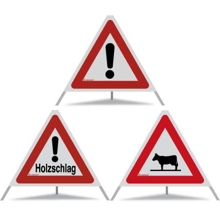 TRIOPAN Faltsignal 60 R2 Retro-reflektierend Kombi mit Etui (Andere Gefahren - Holzschlag - Kuhsymbol)