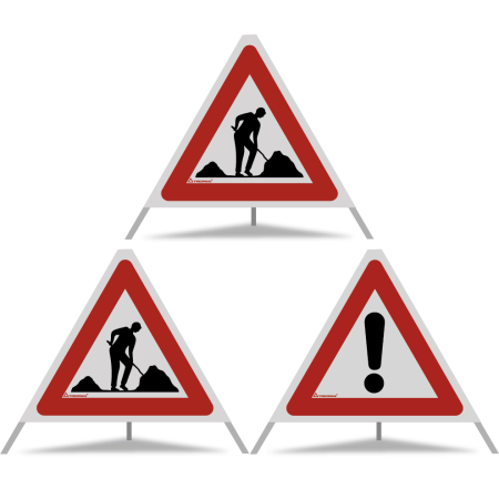 TRIOPAN Faltsignal 60 R2 Retro-reflektierend Kombi mit Etui (2x Baustelle - Andere Gefahren)