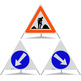 TRIOPAN Faltsignal 70 R1 Reflektierend Kombi mit Etui (Baustelle - Links umfahren - Rechts umfahren)